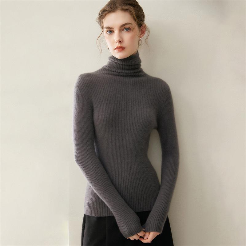 Women's Slim Fit Pure Cashmere High Neck Pullover Sweater - Autumn/Winter Collection