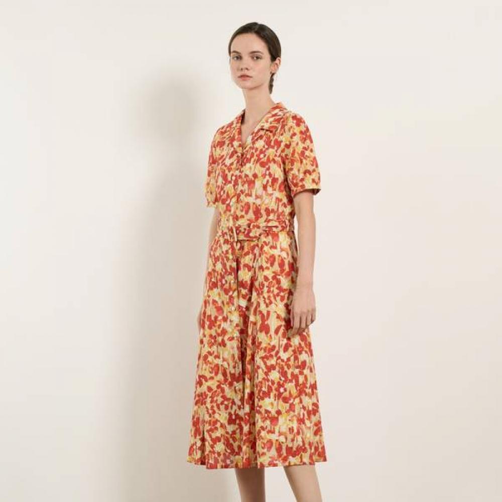 

Bcbg Flower Print Belted Dress B5m5o650 brown (74)/77