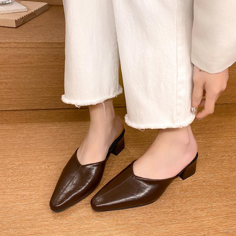 Fashion Sexy Women's Heeled Slippers Designer Mules Shoes 2025 Trend Summer Fad Flip Flops Walking Cozy Slides Dress Sandalias De Mujer