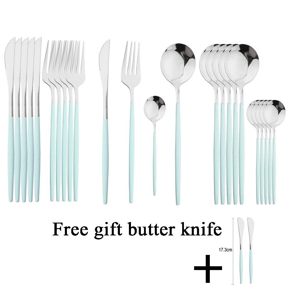 24 stk Gull servisesett rustfritt stål gaffel skjekniv middagsservise med smørkniv Western bestikksett Kjøkkenbestikk Sølvtøy