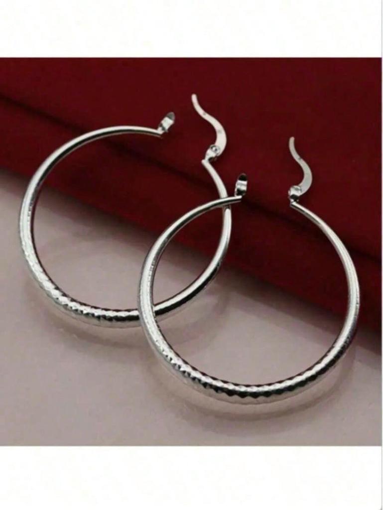 1 Pair Silver Hoop Earrings, Jewelry Gift For Women, Suitable For Wedding, Party 2DHR