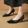 Krazing Pot Sheep Skin Summer Spring Autumn Stiletto Med Heels Butterfly-knot Women Square Toe Shallow Pumps