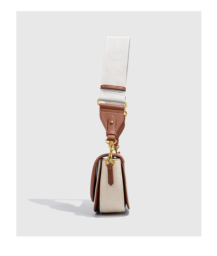 2024 Women's Color Block Saddle Bag: Fashionable Versatile Canvas with Wide Strap, Single Shoulder & Crossbody Style