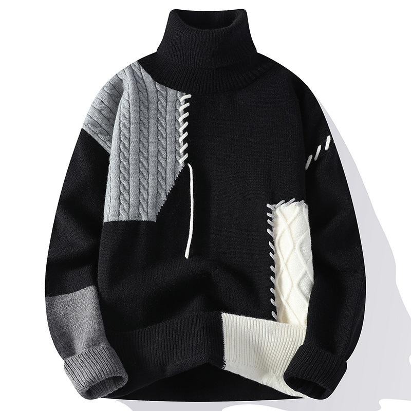 Men's popular turtleneck knitted sweater men's autumn and winter new two-lapel pullover sweater men's