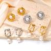 Gold Plated Geometric Earrings with Irregular Pearls - Titanium Steel Women's Jewelry