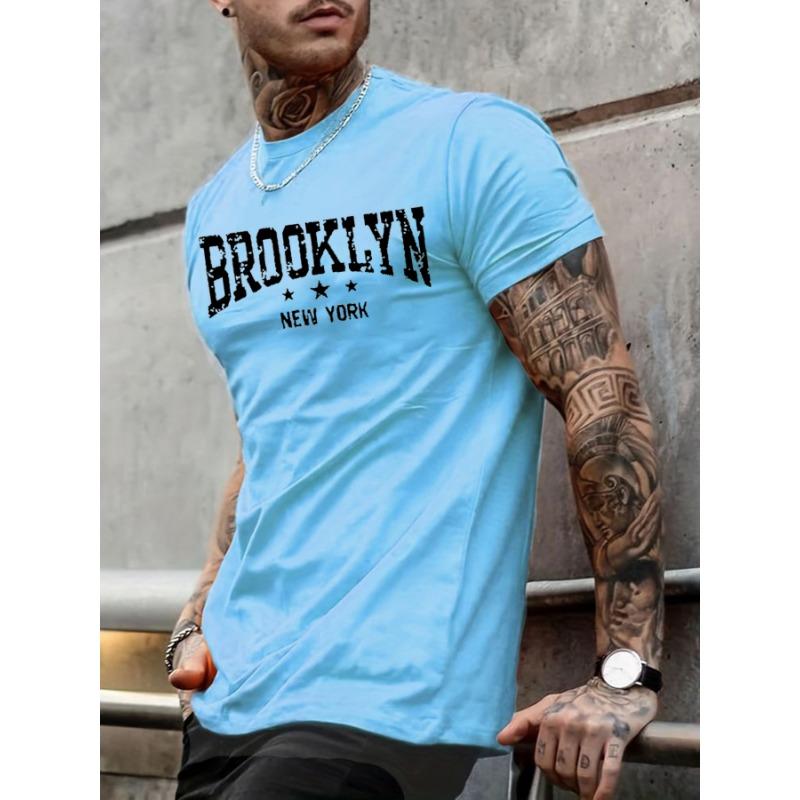 Men's 100% pure cotton summer casual loose Brooklyn New York letter printed comfortable round neck short sleeved T-shirt top