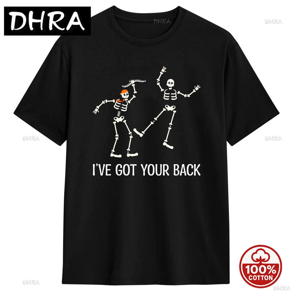 Ive Got Your Back Funny Skull Skeleton Graphic Tshirt 2026 Summer Soft 100cotton Loose Oneck Tshirts For Unisex Hip Hop Design