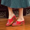 Casual High Heel Embroidered Slippers Woman Chinese Style Theatrical Face Oxford Flat Women's Shoes Home Slippers Wedge Shoes