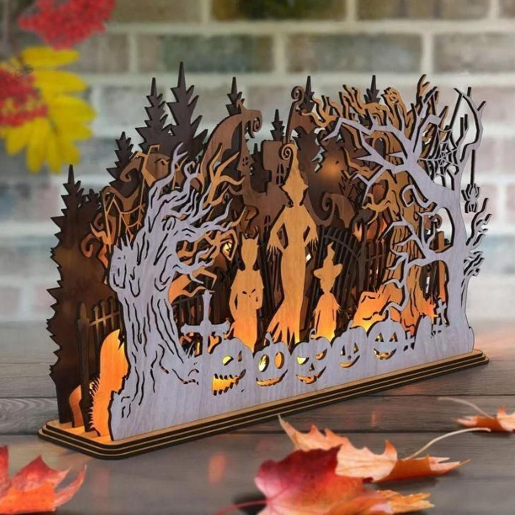 Halloween Candle Holder Halloween Table Centerpiece Decorations Wooden Seasonal Table Centerpiece Decor for Fireplace Mantle