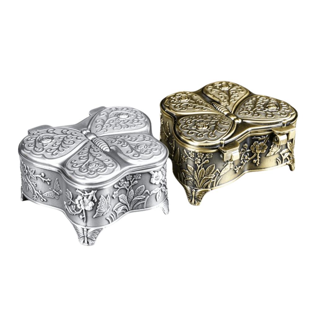 Alloy Material Vintage Jewelry Box Footed Base Stemmed Treasure Storage Case Home Decor