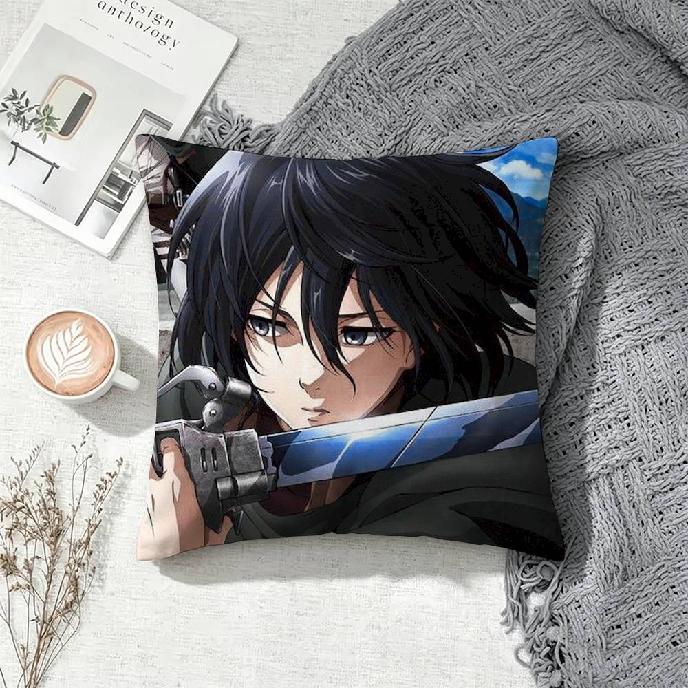 Mikasa Ackerman Attack on Titan Square Double-Sided Printed Pillow Case Sofa Cushion Cover Bedroom Bedside Decor