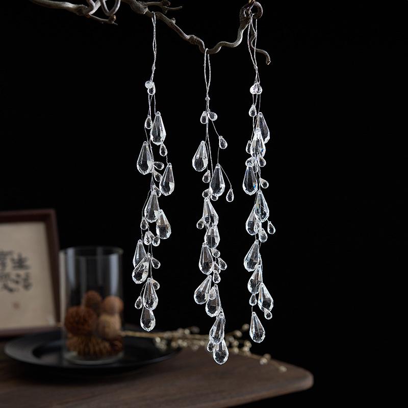 New Transparent Acrylic Snowflake Crystal Ice Cream Charm Pearl Water Drop String Christmas Tree Ornament Pendant