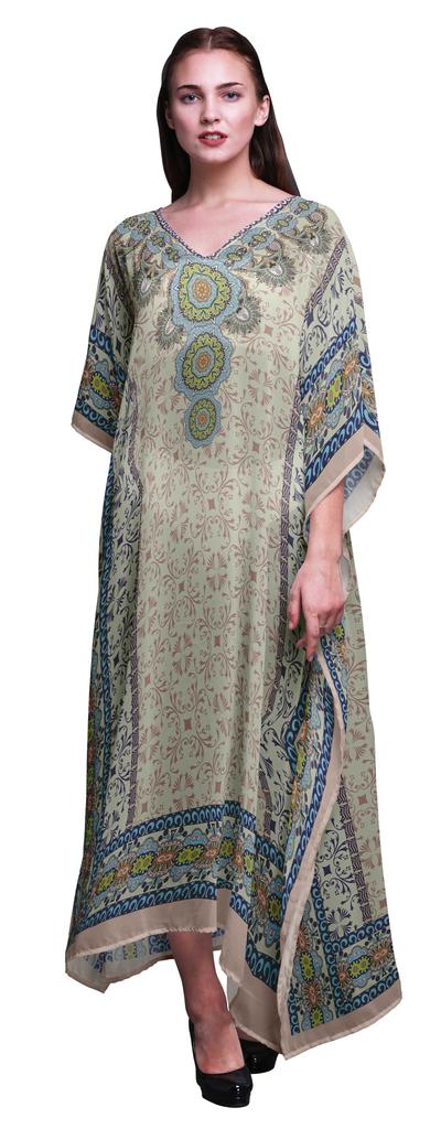 Phagun Damasco & Mandala Étnico Feminino Plus Size Caftan Roupa de Verão Cobertura de Praia Quimono