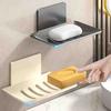 Carbon Steel Punch-Free Wall-Mounted Bathroom Storage Soap Dish, Hole-Free Adhesive Kitchen Storage Soap Holder Rack