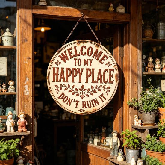 Happy Land Wooden Garden Sign Rustic Wood Plaque Outdoor Wall Decor Weather-Resistant Fade-Proof Hanging Plaque for Home Farmhouse Cottage