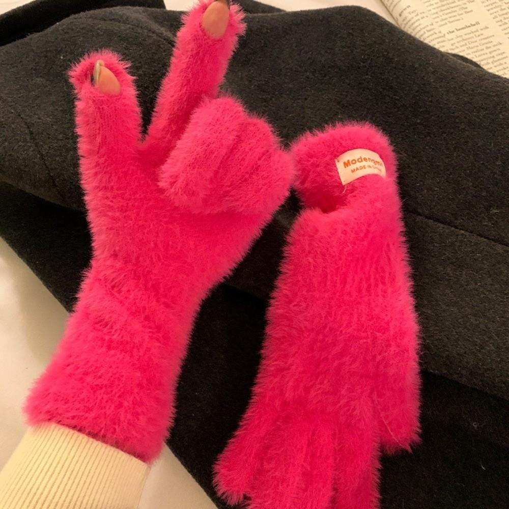 Korean Warm Winter Gloves Mink Fleece Soft Thick Knitted Gloves Touch Screen Gloves Winter Accessories