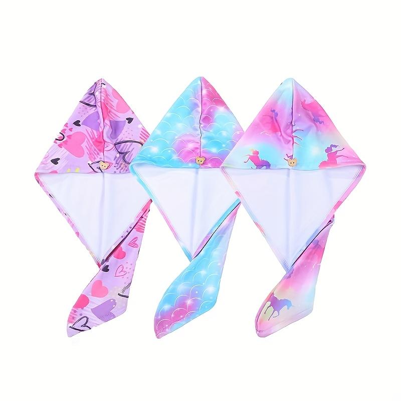 1pc Children's Printed Microfiber Dry Towel, Quick Drying Soft Towel with Button Tie, Wet Hair Wrap Salon Towel Set for Girls