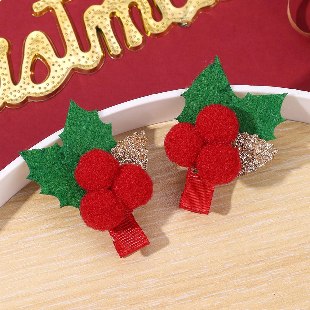 Weihnachts-Stechpalmen-Haarklammern für Mädchen Rote Beeren Grüne Blätter Filz-Haarnadeln Festlicher Haarschmuck Niedliche Weihnachtsfeier Haardekoration