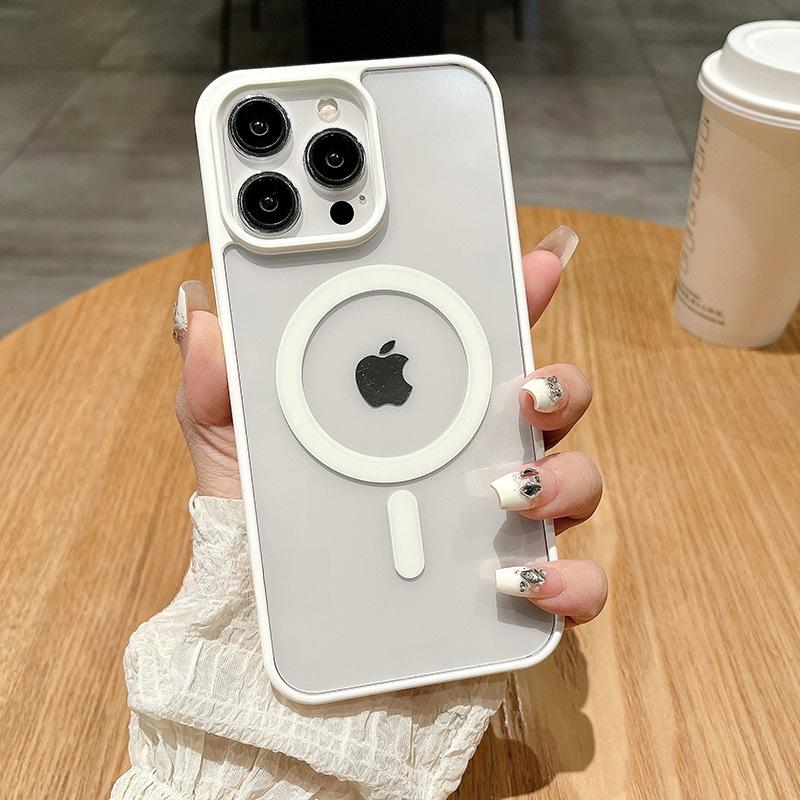 Suitable for Apple 16 Phone Case, Transparent Magnetic Attraction, IPhone15promax Protective Case, Frosted Acrylic 14 Simple