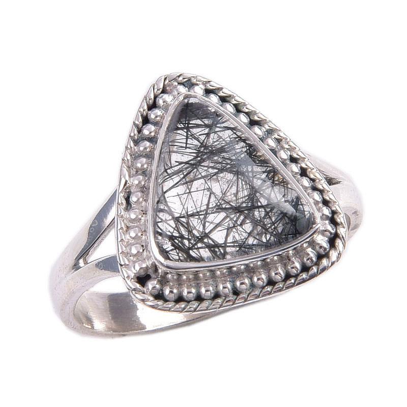 Natural Black Rutile Gemstone 925 Solid Sterling Silver Jewelry Ring Size 8 z3e12