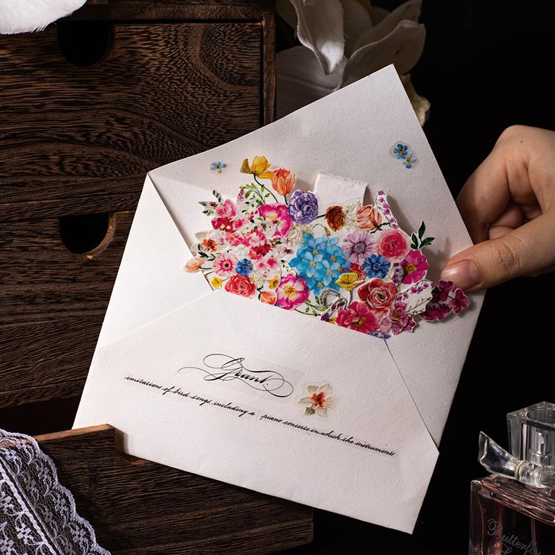 2 Rolls PET Tape Flower Wreath Pattern Tape Creative Handmade Account Landscape Collage Material DIY Greeting Card Decoration