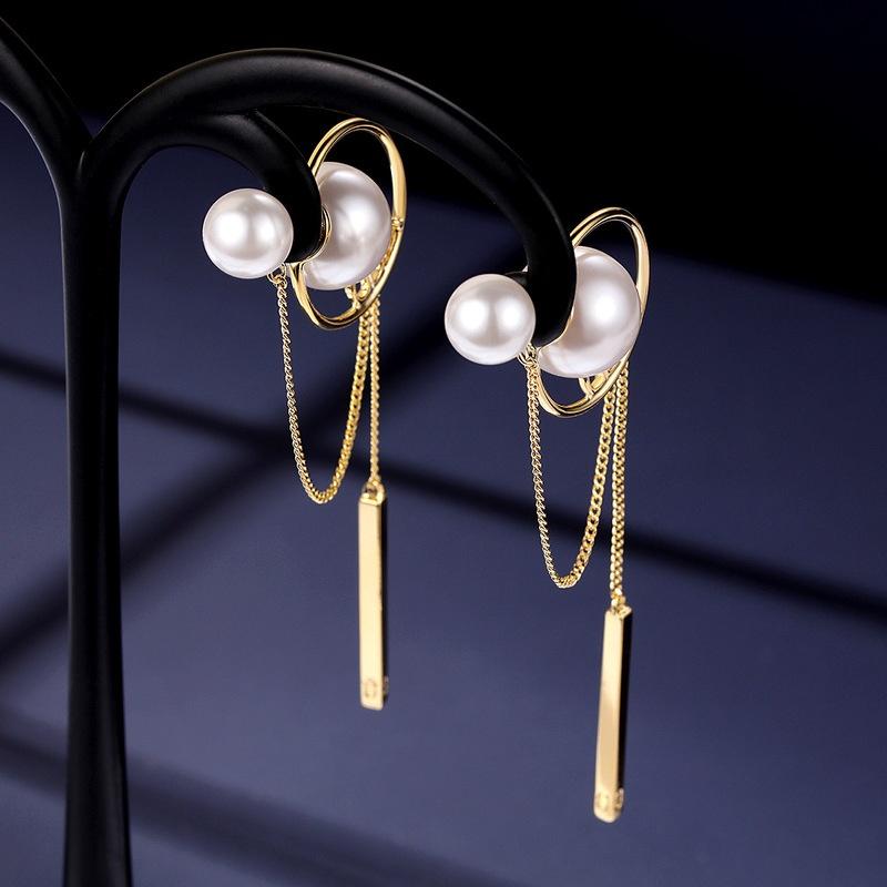 

Silver Tassel Earrings Female Simple Fashion Pearl Earrings коричневий