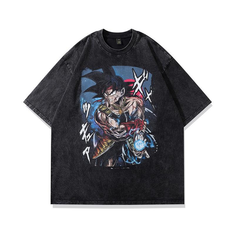 Men's Summer New Pure Cotton American Retro Old Washed T-shirt Men's Animation Cartoon Printing Short-sleeved T-shirt Men's and Women's