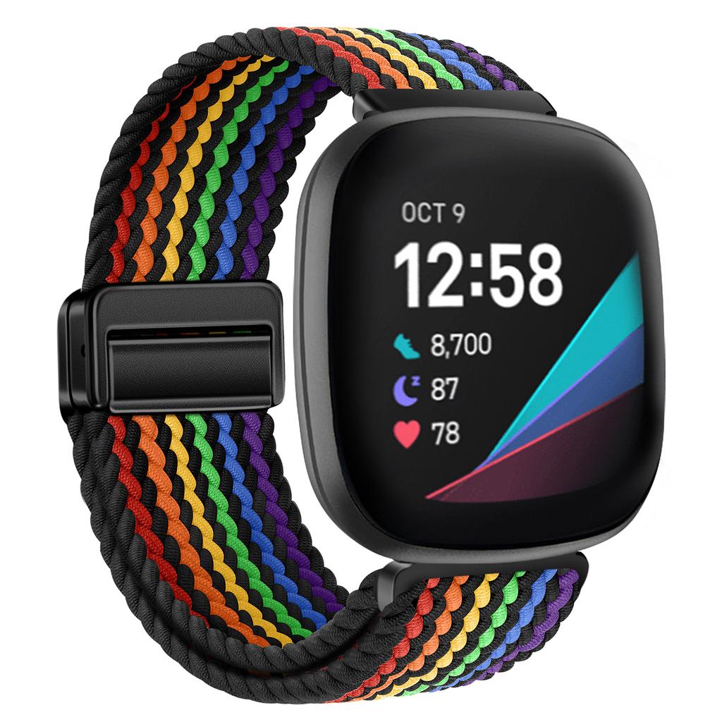 Nylon Braided Loop Strap For Fitbit Versa 4/3 Adjustable Metal Magnetic Bracelet Wristband For Fitbit Sense 2/1 Band Accessories