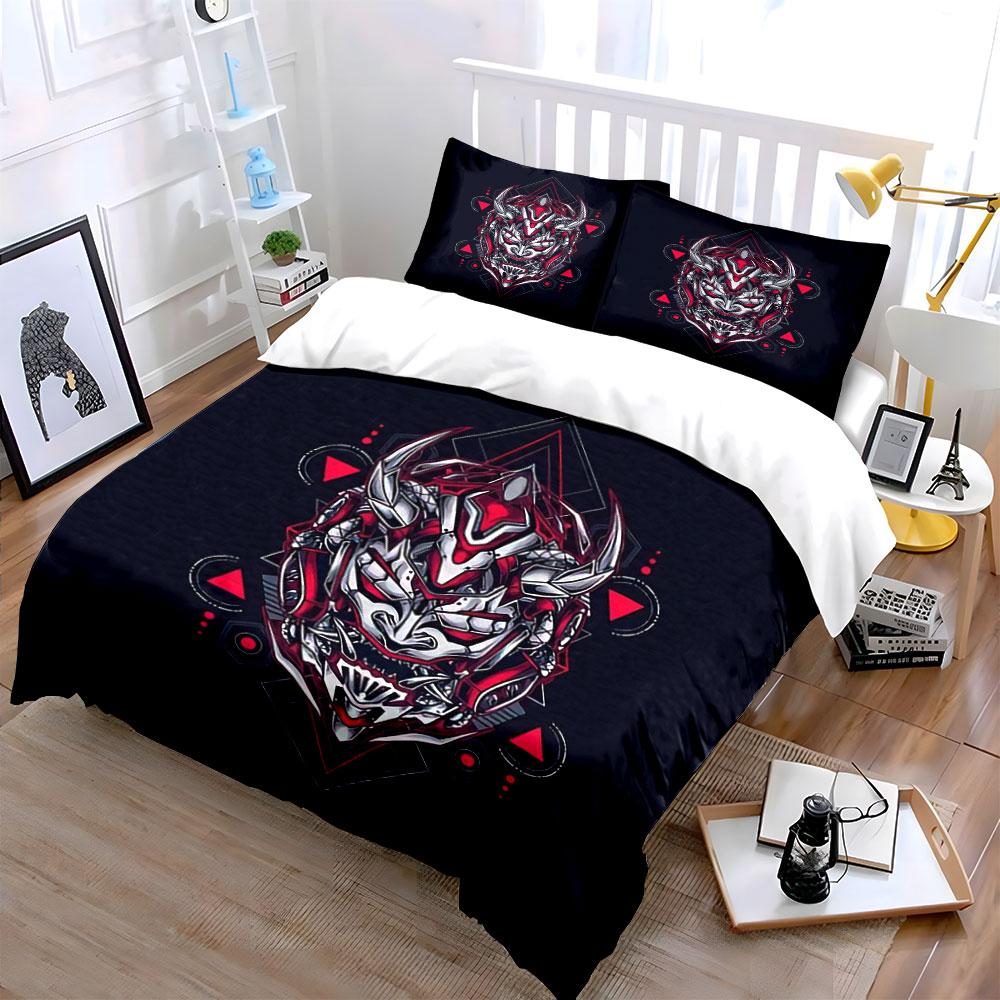 Samurai Demon Art Set Decor Bedding Set With 1 Duvet Cover 2 Pillowcases Single Double King Queen, Gift