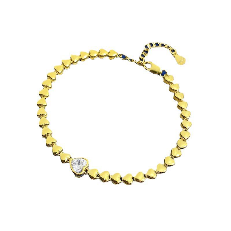Zhuo Zhifan S925 Silver Heart-Shaped Bracelet with Gold Plating - Niche Fashion Design for Women
