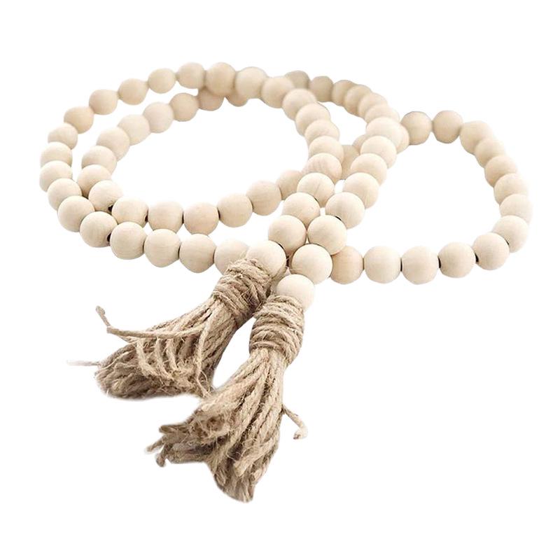 Nordic Style Tassel Wood Bead Hanging Ornament - DIY Handmade Jewelry Accessory with Hemp Rope and Original Wood Color Decor.
