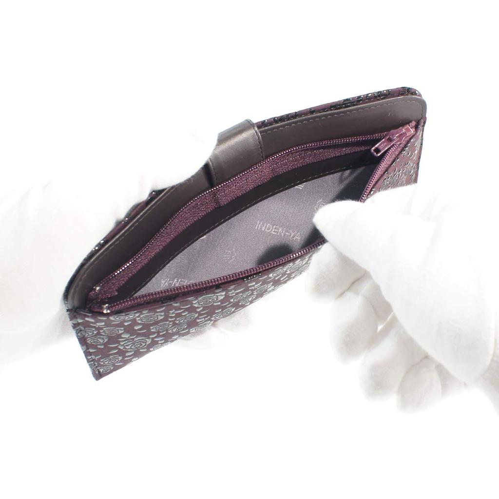Inden Langes Geldbörsenpaket L Dünnes Hirschleder Lila x Schwarz Lack Rose Petite [Indenya] 2107-06-176