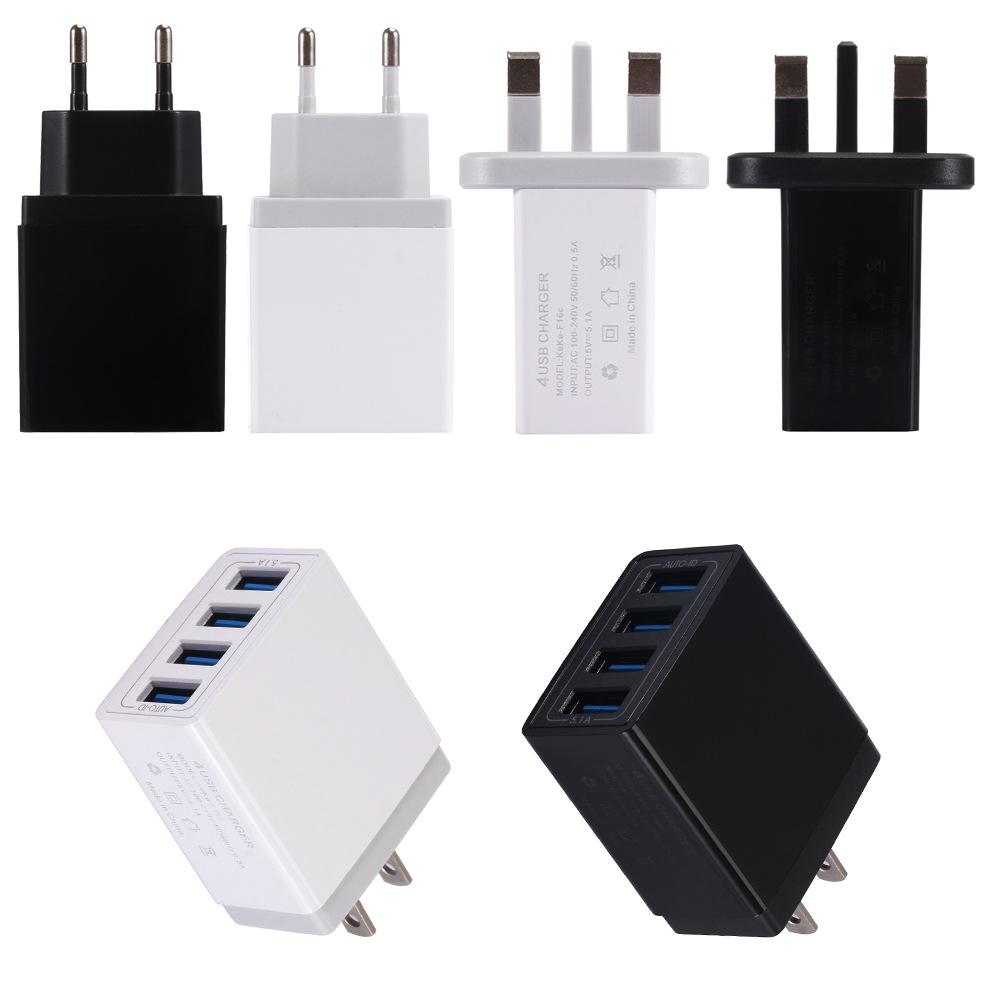 4-Port USB Charger with EU/UK/US Plugs, 5.1A Travel Charger Adapter