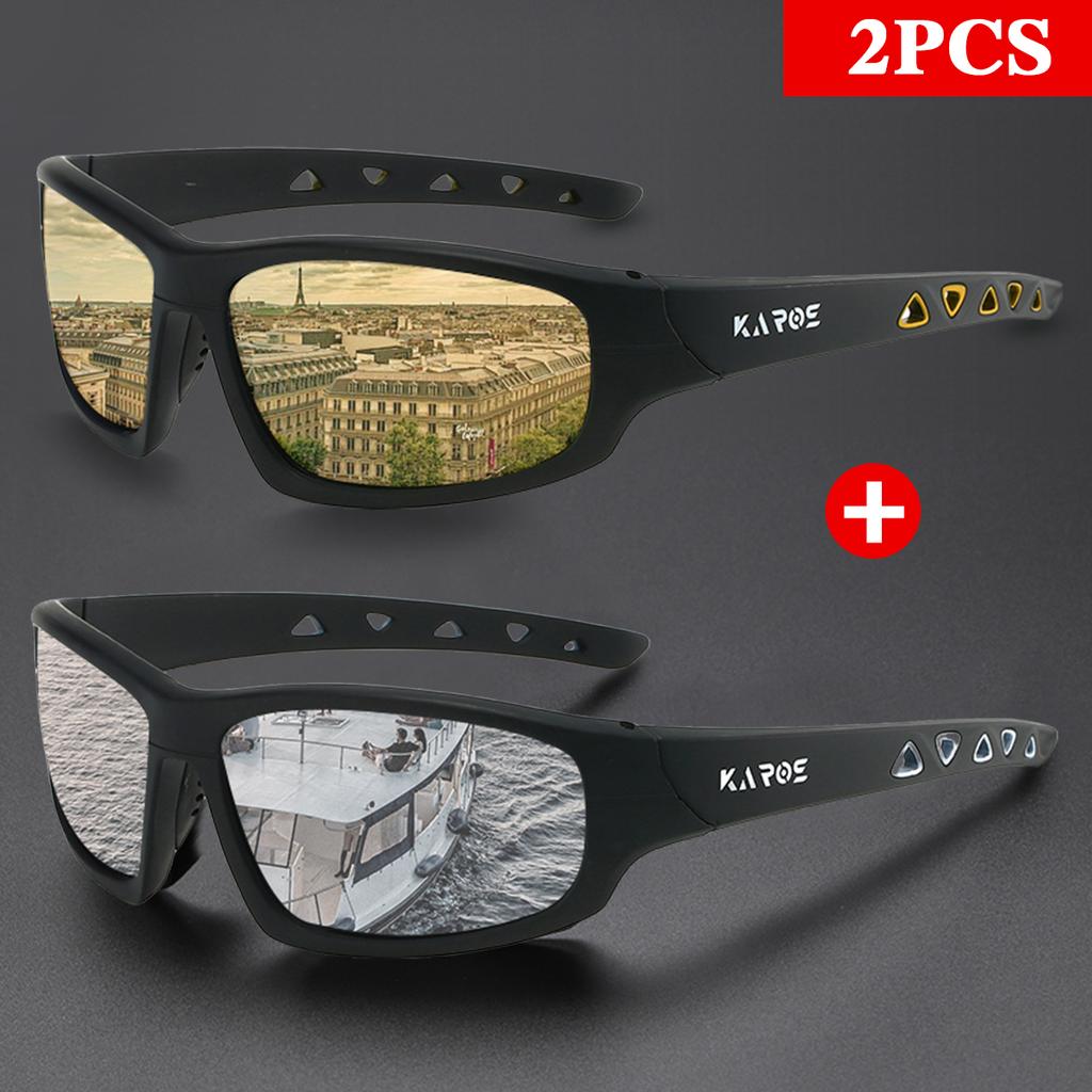 KAROS 2 Stück Oval Quadratisch Herren Sport Sonnenbrillen Gläser für Angeln/Fahren/Reisen Langlebig Mattes Gestell UV400 HD Beschichtung