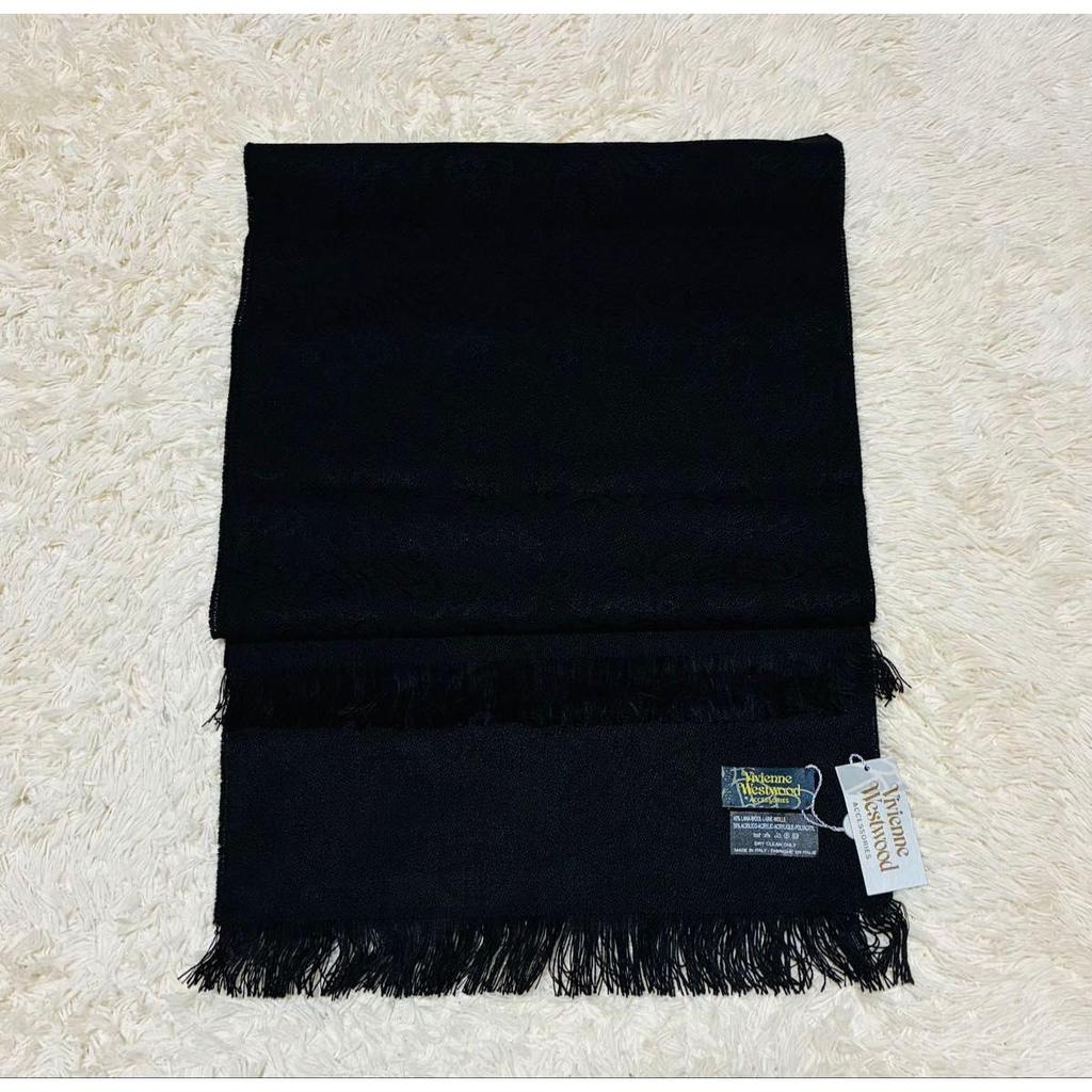 Used Tagged Vivienne Westwood stole, orb, black, all-over pattern, black