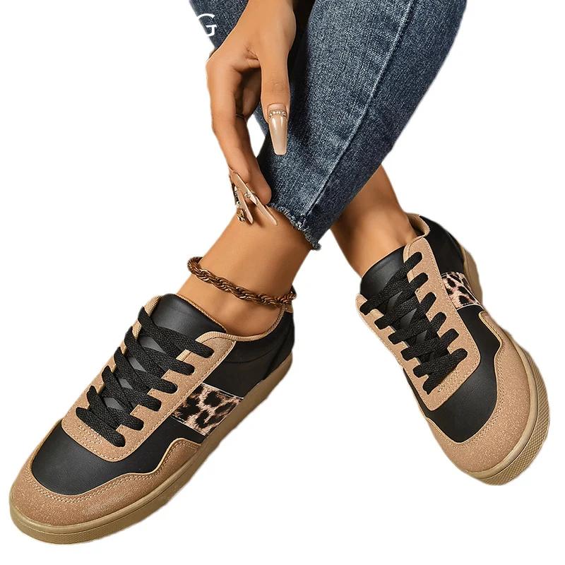 Women Flats Sneakers Leopard Designer Autumn Casual Shoes Lace Up Running Sport Shoes 2024 Trend New Walking Zapatillas Ladies