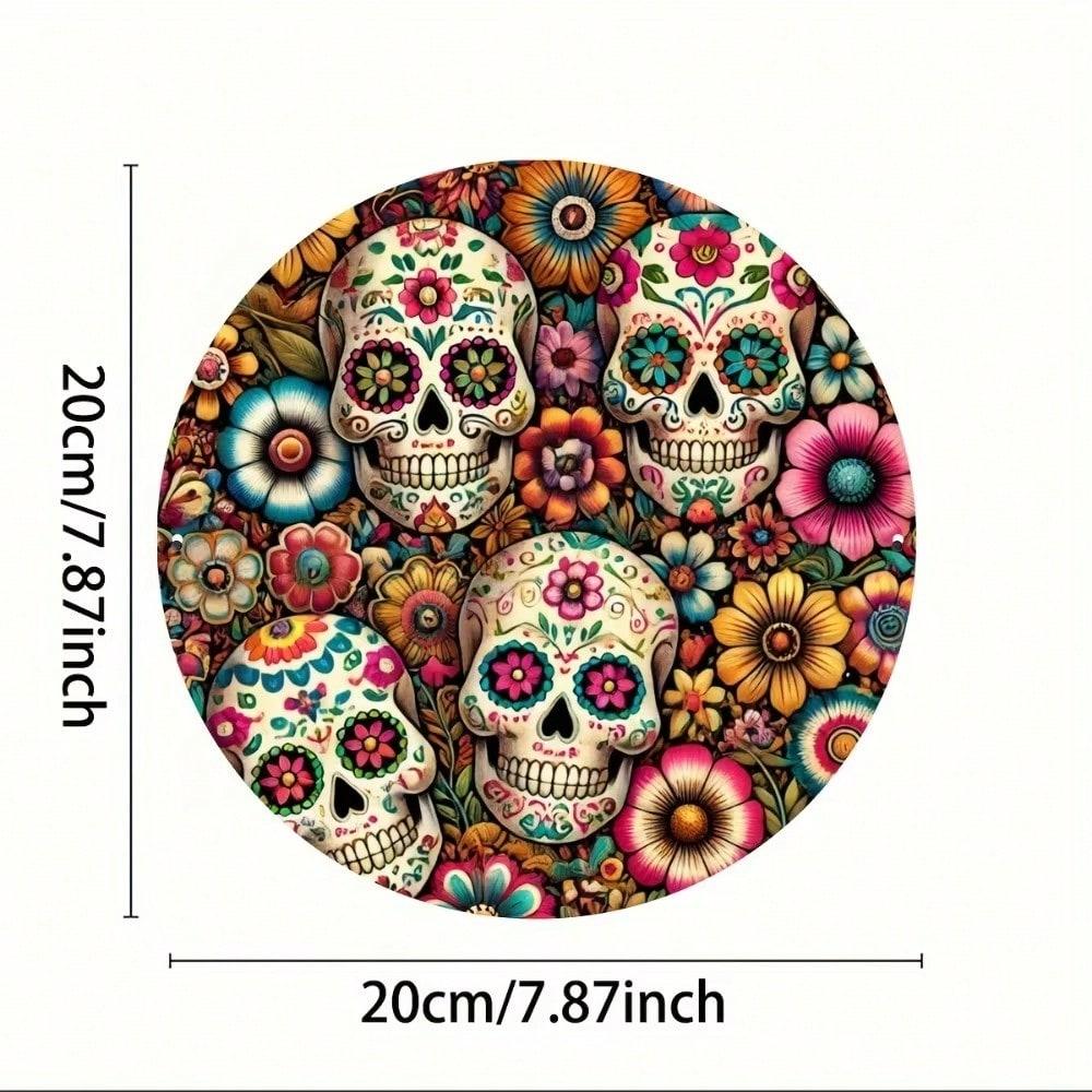

Vintage Mexican Tin Sign Day Of The Dead Skull Metal Wall Decor різнокольоровий