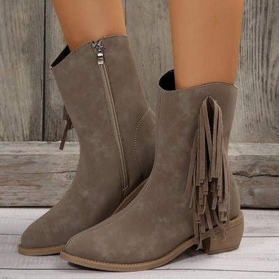 2024 Women's Ankle Boots Low Heel Round Toe Casual Shoes Suede Women's Low Boots Tassel Western Boots Large Size Platform Boots