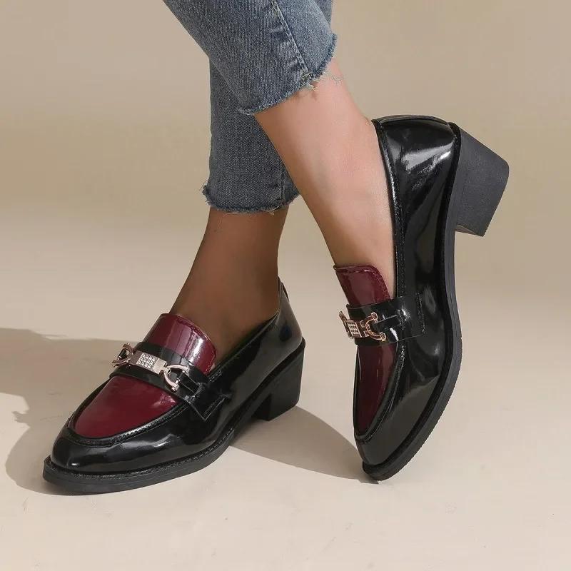 Fashion Elegant Woman Heeled Shoes 2025 Fashion Lace-up Cuff Women's Loafers Metal Decoration Office and Career Plus Size Pumps Women
