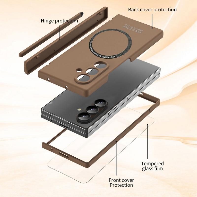 Rugged Magnetic Phone Case For Samsung Galaxy Z Fold 7 6 5 5G For Magsafe With Stylus Pen Holder Screen Film Hard Cover Shell