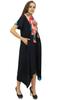 Bimba Women's Casual Black Short Sleeves Asymetrical Hem Dress With Scarf -