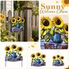 Metal Sunflower Wall Hanging Welcome Sign for Shop Garden Entrance Decorative Iron Art Plaque Indoor Outdoor Wall Decor