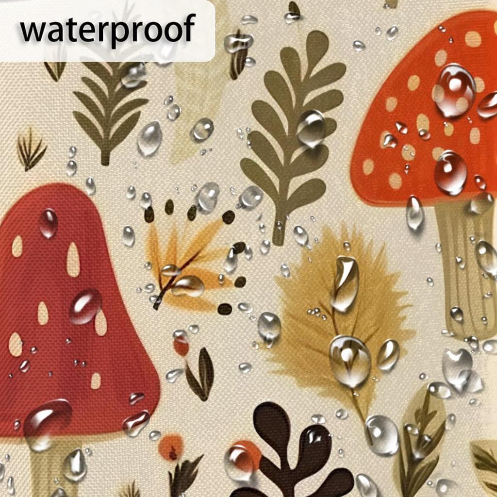 Pardick Tropical Leaves and Mushroom Shower Curtains 72x72 inch Spring Bathroom Shower Curtain Set with 12 Hooks, Polyester Fabr