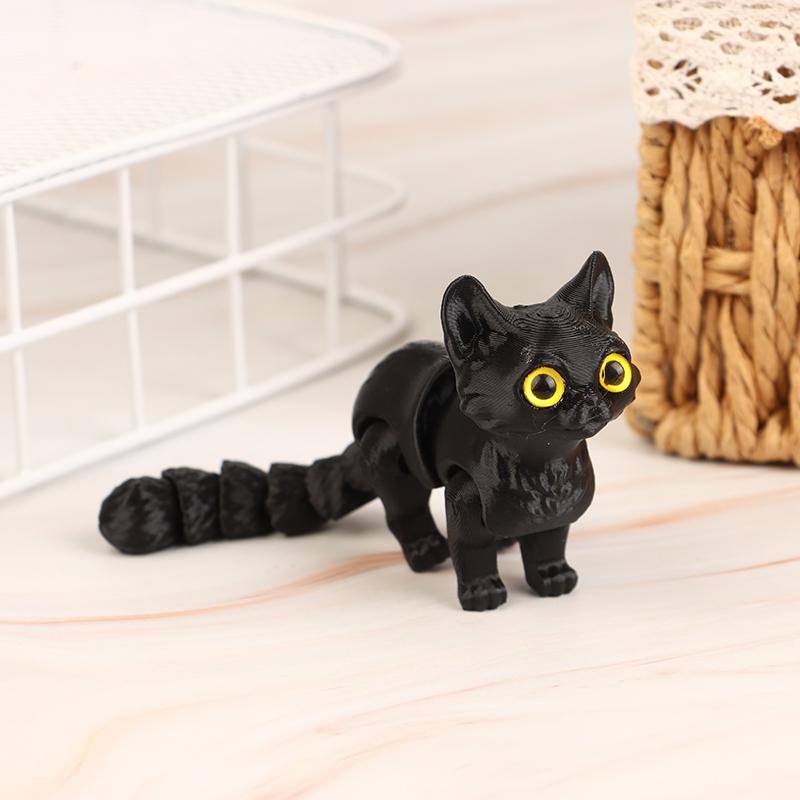 

3D-печатный милый котенок с подвижным хвостовым суставом, детский подарок, игрушечная модель, украшение для автомобиля