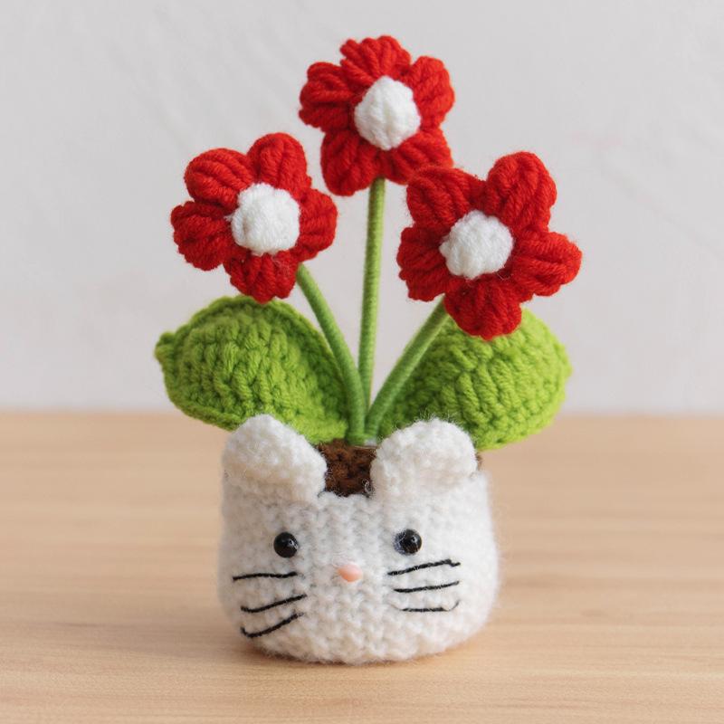 New Animal Crochet Flower Pot Cute Handwoven Flowers Knitting Flower Bookshelf Car Decoration Friends Gifts