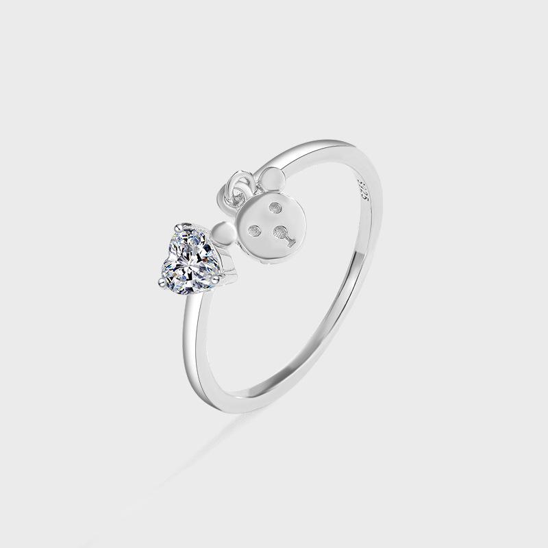 

Кольцо из стерлингового серебра 925 пробы в виде сердца с мишкой Тедди, с одним бриллиантом и цирконом, нишевый дизайн для женщин, холодный стиль, идеально для указательного пальца. Adjustable