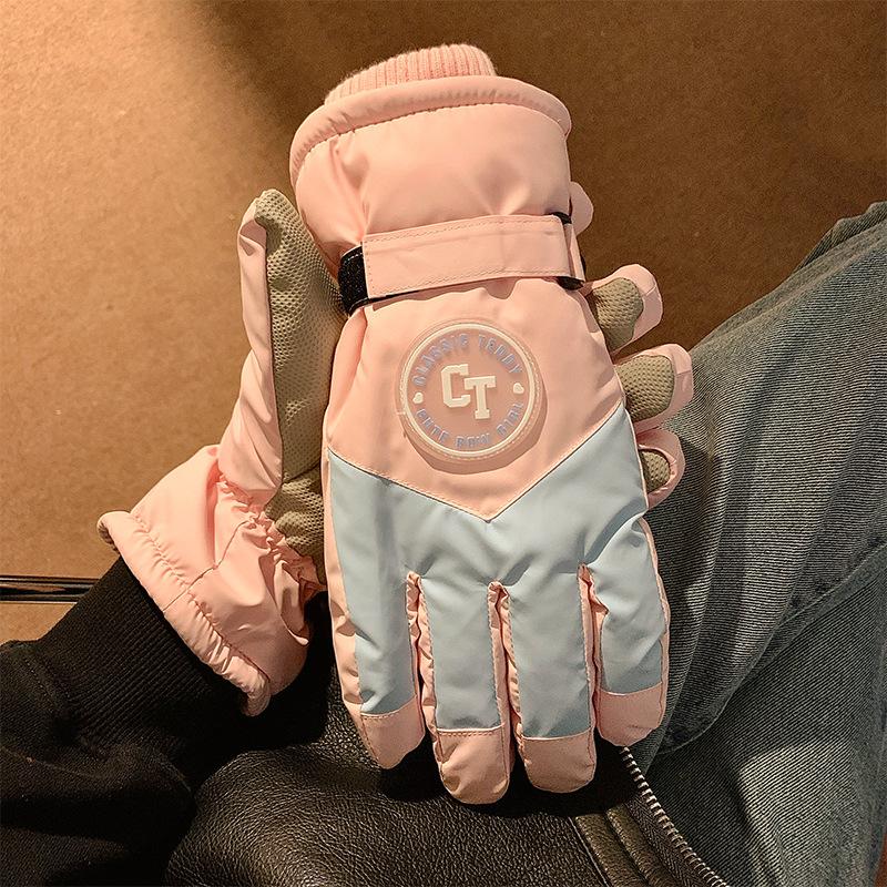 

Cycling Touch screen Full Finger Gloves for Women in Winter Warm and Velvet Thickened Cold Proof Riding Electric Motorcycles Skiing Waterproof One size