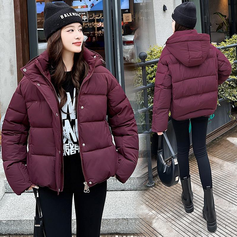 Winter new hooded women's simple solid color long-sleeved cold-proof short candy-colored bread clothes down cotton clothes