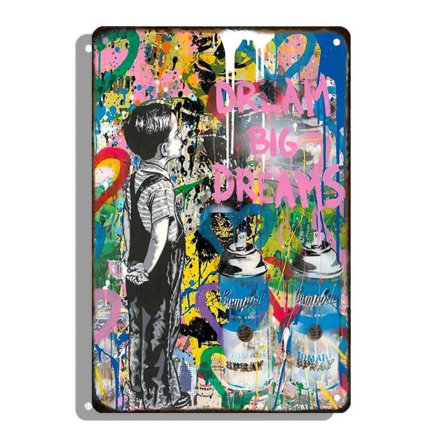 Banksy Graffiti Decorative Plaque Abstract Style Tin Sign Metal Pleate Plate For Home Room Decor Aesthetic Gift Cuadros