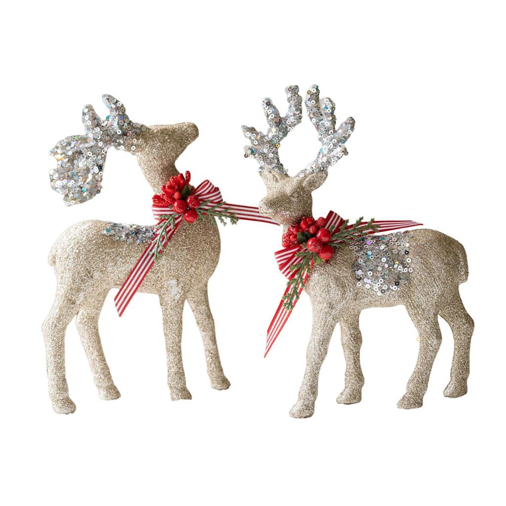 2 Pieces Christmas Reindeer Statues Sculptures for Bookcase Cabinet Tabletop